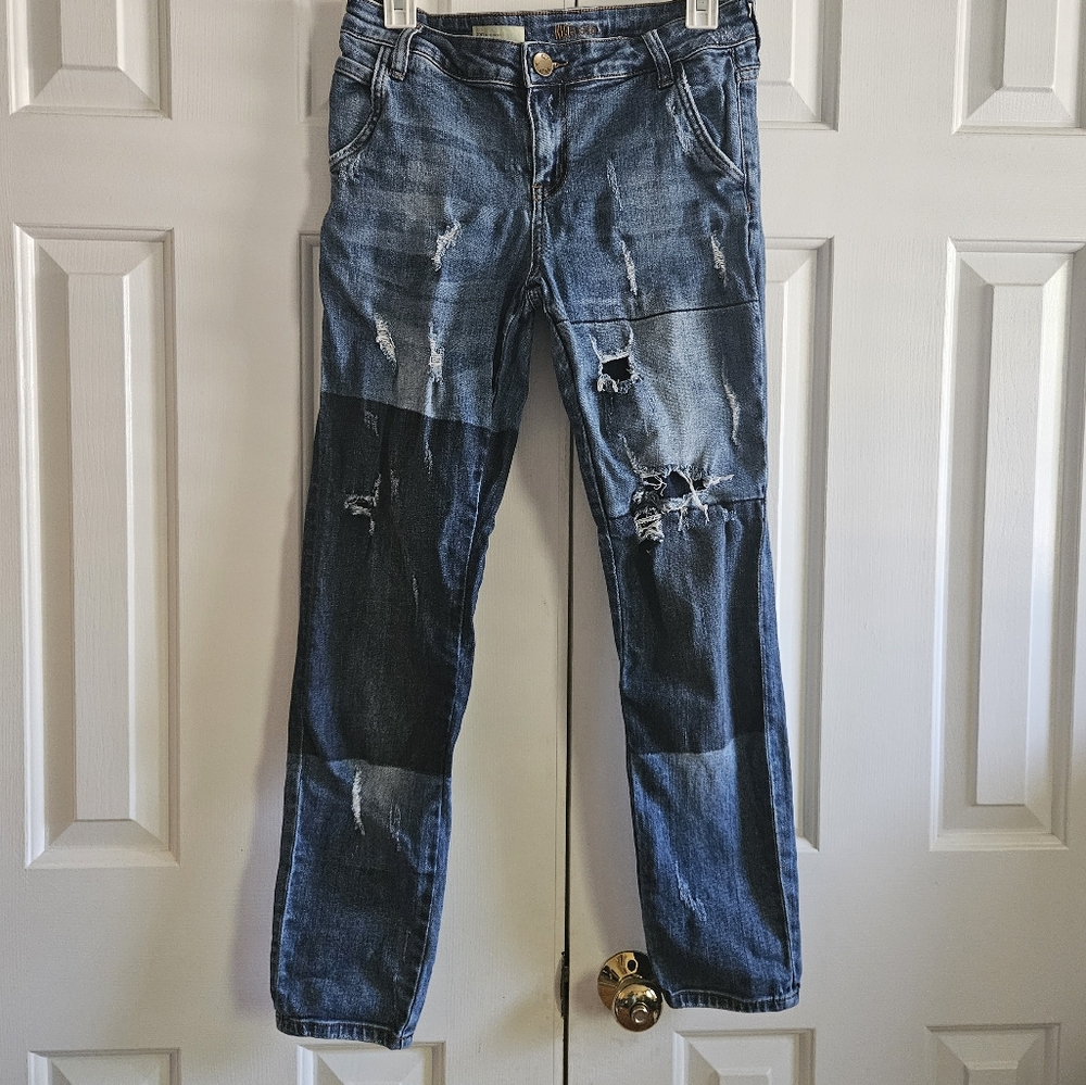 Kut from the Kloth Zoey Boyfriend Jeans 4 Patchwork Ankle Distressed Boho Womens